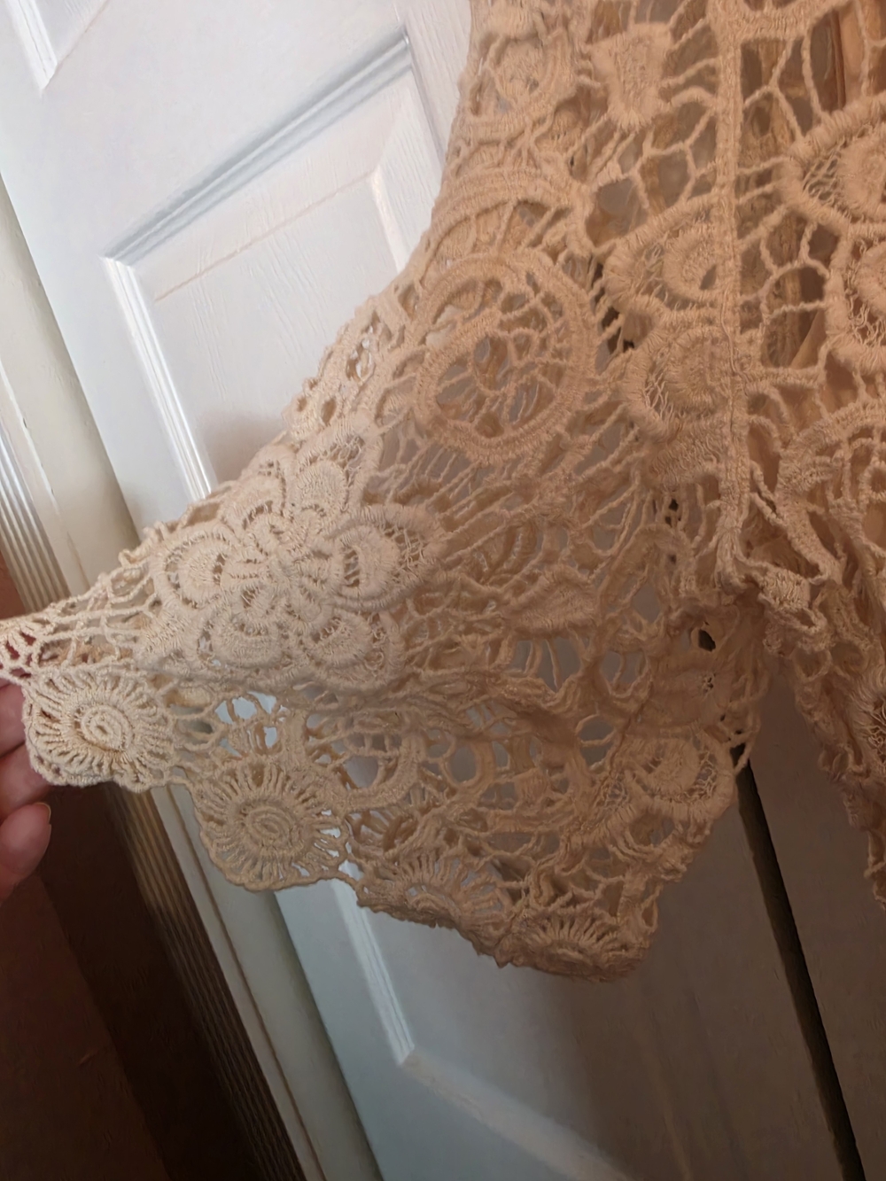 Lace Crochet Floral Scoop-Neck Blouse in Cream - Picture 3 of 5